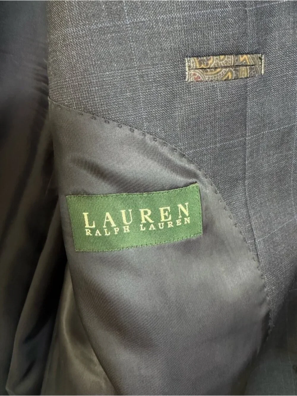 Ralph Lauren Lightweight Wool Blazer Size 46 Long Blue Windowpane Grid
